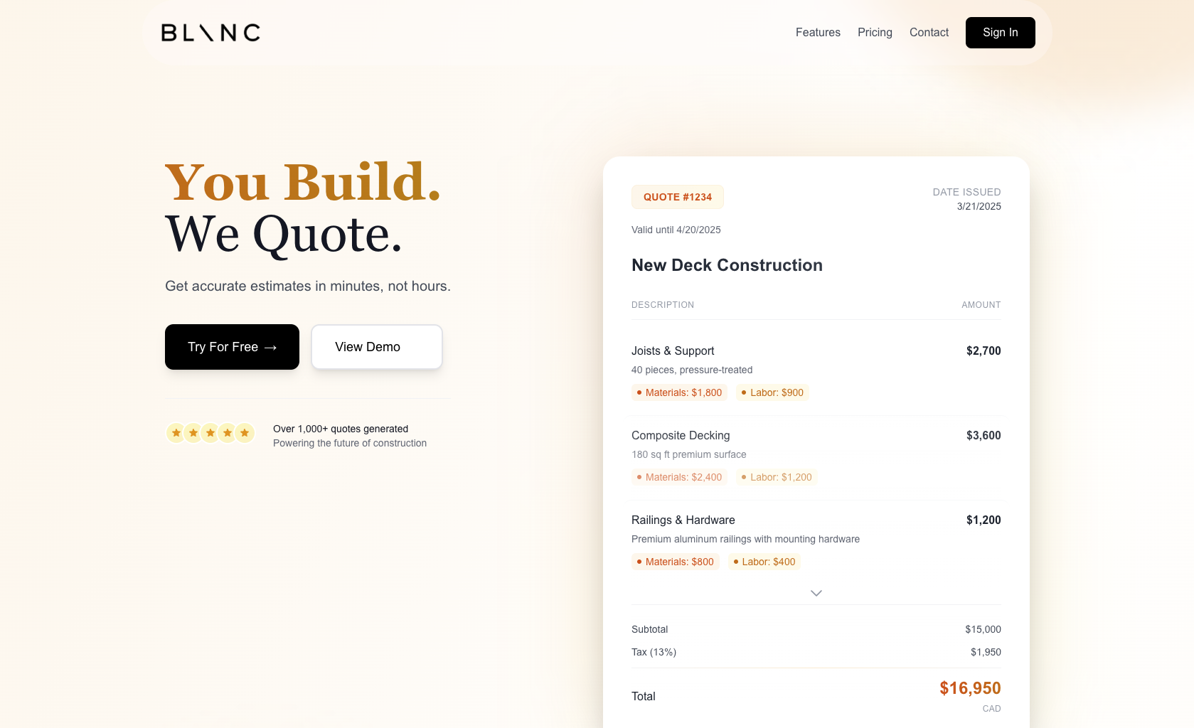 Blanc AI Quoting Tool